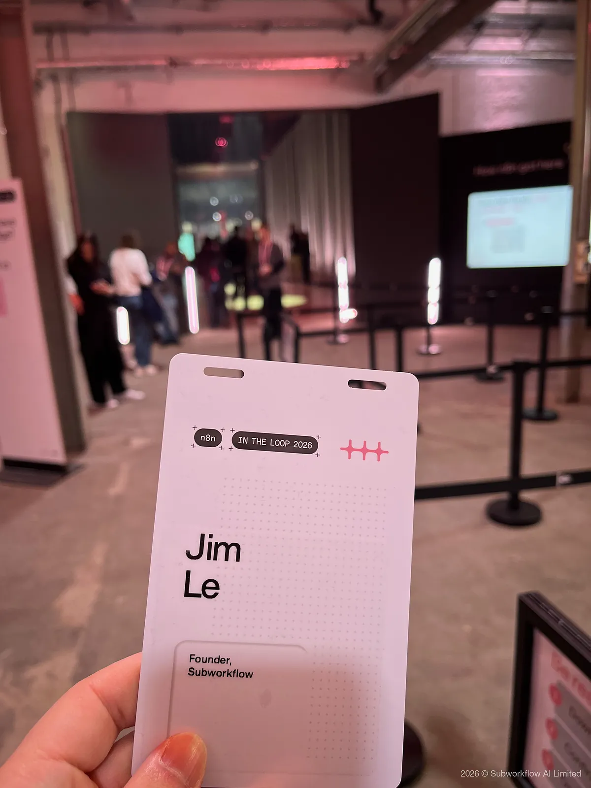 Jim’s conference badge, held up in the entrance hall