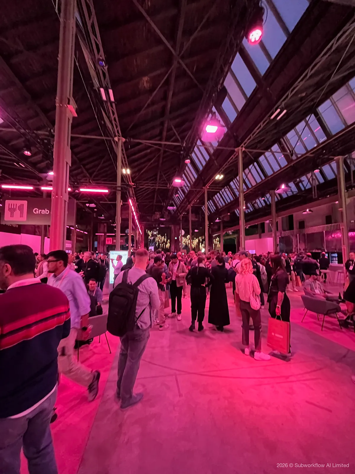 The hall full of people in the evening