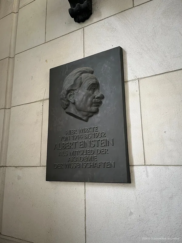 A bronze relief of Albert Einstein on a wall plaque